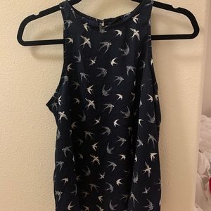 Gina Tricot Sleeveless Bird Print Navy Blouse